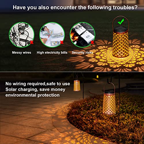 Jsot Solar Lanterns,4 Pack Hanging Outdoor Lights Waterproof Metal Solar Pathway Lights Landscape Lighting Garden Backyard Decorative Lamp For Walkway Path Patio Porch 2 Light Modes Amber/Cool White #TOP6