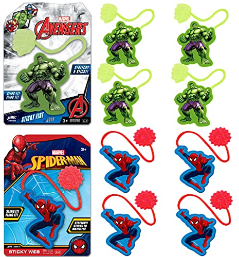 JA-RU Marvel Spiderman & Hulk Sticky Stretchy Toys (8 Pack) – Bulk Sticky Hands for Kids, Super Hero Stocking Stuffers, Classroom Treasure Box Prizes & Birthday Goodie Bags. AB-6809-8
