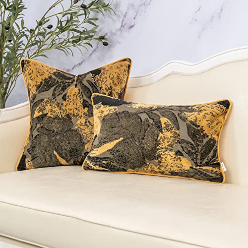 Yangest Gold Monstera Leaf Velvet Lumbar Throw Pillow Cover Textured Cushion Case Vintage Neutral Oblong Pillowcase For Sofa Couch Bedroom Living Room Home Christmas Decoration, 12X20 Inch #TOP4