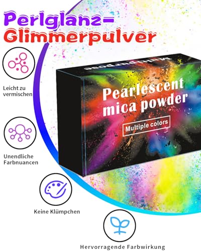 Luckymica Mica Pulver, 36 Farben Perlmutt-Pigmentpulver für Epoxidharz, 3g/Beutel Perlpigment-Set für Seifenherstellung, Badebomben, Kerzenherstellung, Kunsthandwerk, Lipgloss, Nagellack, Farbstoff