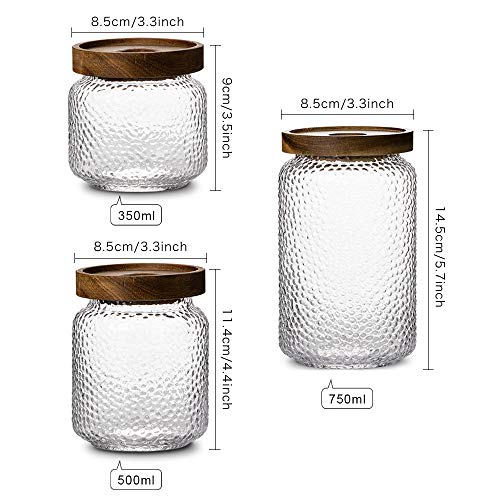 Anti-Slip Storage Jar, 3 Pack , With Airtight Wood Lid Glass Kitchen Canisters 12Oz, 17Oz, 25Oz #TOP7
