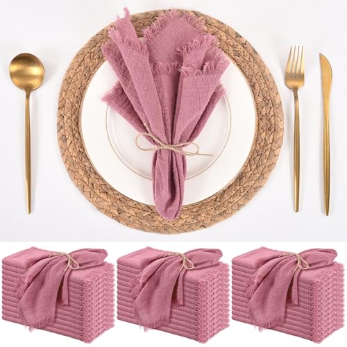 Servilletas de lino y algodón hechas a mano con flecos para mesa elegante 2