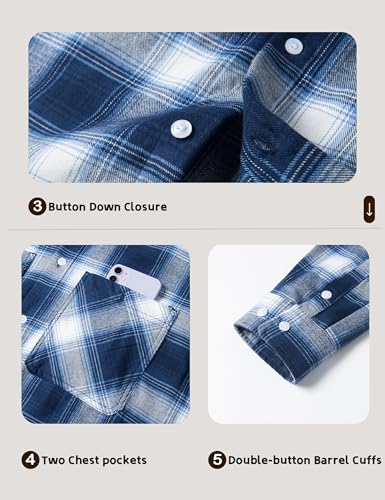 Image of MAGCOMSEN Men's Plaid Hooded Jacket Flannel Shirts Long Sleeve 4 Pockets Casual Button Down Shirts