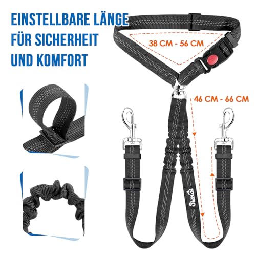 SlowTon Doppelter Anschnallgurt Hund Auto, 2 in 1 verhedderungsfreier langlebiger elastischer Hunde Sicherheitsgurt, Hundegurt mit drehbarem Edelstahl Karabiner für 2 Hunde in der Fahrzeugreise