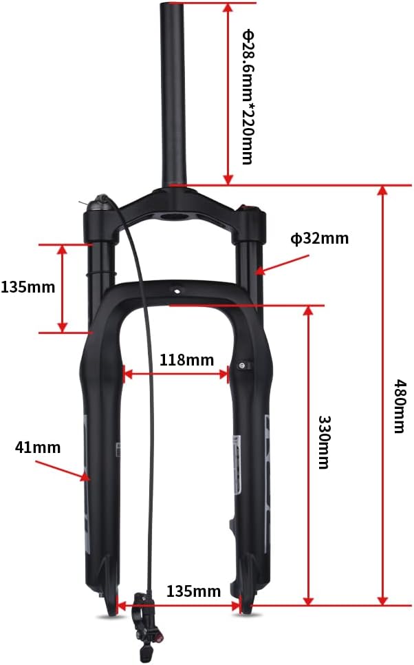 BOLANY Snow Beach Bike Suspension Fork 20 inch 4.0 Tire Fat Bicycle Air Front Fork Travel 135mm