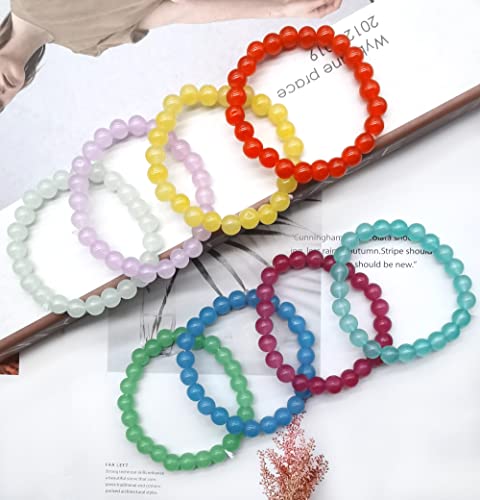 Firazio 24Pcs 8Mm Beaded Bracelet For Women Mens Handmade Glass Beads Bracelet Colorful Crystal Bracelet Elastic Round Bead Bracelets Jewelry #TOP4