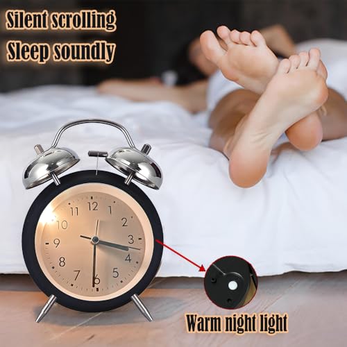 Reloj despertador de volumen fuerte analógico silencioso y portátil para mesita de noche plata 6