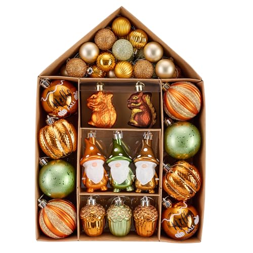 Valery Madelyn Fall Tree Decorations Ornaments for Home Indoor, 40ct Medium Orange Shatterproof Fall Hanging Decor for Small Tree Thanksgiving Autumn Christmas Ball Gnome Pumpkin Harvest Halloween