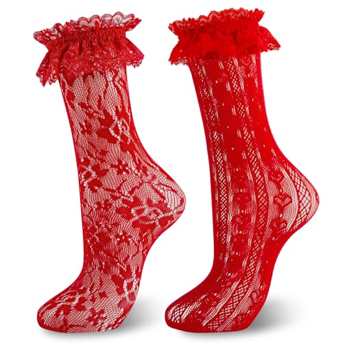 Image of Women Lace Ruffle Socks White Black Frilly Lolita Crew Dress Socks