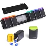 Organizer settimanale per pillole magnetico, rimovibile, dispenser di medicinali da viaggio, impermeabile, organizer giornaliero per integratori di vitamine e medicinali (nero)