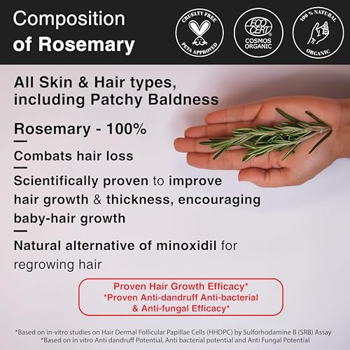 Soulflower Rosemary Essential Oil for Hair Growth, Hair Fall Control, Hair Nourishment & Strengthening, Skin Care | Clinically Proven and Ecocert Certified Organic | 100% Pure & Natural Undiluted | 10ml (Without Dropper) - Image 3