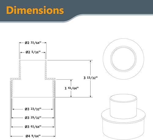 Miniatura 4 de POWERTEC 70104-P2 Reductor de manguera de 4 pulgadas a 2-12 pulgadas, accesorios de recolección de polvo para manguera de recolección de polvo,