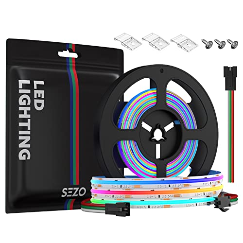 Image of SEZO WS2811 IC RGB COB LED Strip Addressable 720LEDs /M DC24V 12mm Width 9.8FT Chasing Color High Density CRI 90+ IP30 FCOB RGB LED Tape for Home Decor DIY (No Adapter & Controller)