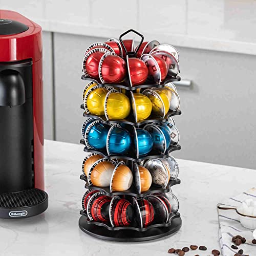 Flagship 50 Vertuo Pods Carousel Holder Black Coffee Pod Holder 360° Rotating Rack Stand For Vertuoline Pods 5 Tier (50 Pods Capacity) #TOP6