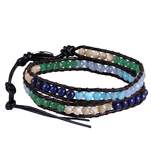 Image of KELITCH Natural Agate Onyx 2 Wrap Bracelets Handmade Leather Strand Bracelets Fashion Jewelry