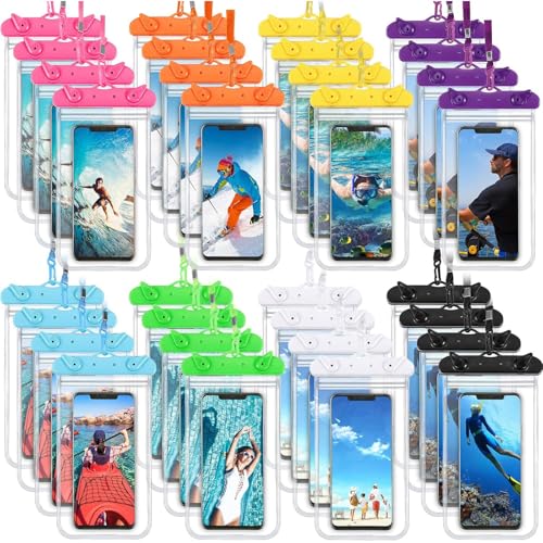 32ピース ユニバーサル 防水 携帯電話ポーチ クリア 携帯電話ドライバッグ ストラップ付き アウトドア ビーチ 水泳 シュノーケリングバッグ 水中ケース 最大6.9インチのスマートフォン用の商品画像（Amazon）