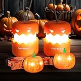 EverBrite Halloween Pumpkin Lantern and Headlamp Set(2 of Each), Collapsible Outdoor Lantern with Lanyard,2 Modes LED Pumpkin Head Lamp,Halloween Gifts for Halloween Party Decoration, Battery Included