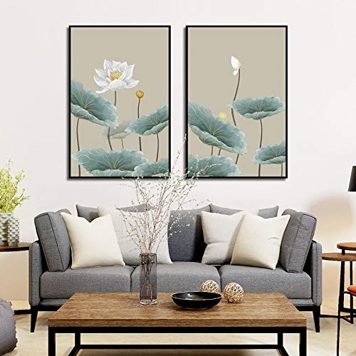Toile florale rétro lotus pour créer une ambiance zen dans votre séjour