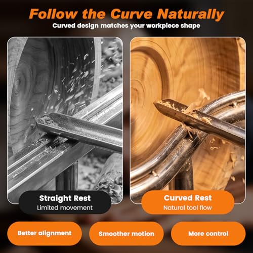 Mokemok Wood Lathe Tool Rest 12 Inch, 1" Post Curved Tool Rest for Wood Turning, Heavy Duty Lathe Support with Hardened Steel Top for Bowl Turning, Smooth Continuous Cutting & Stability by Mokemok - Image 5