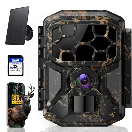 Caméra de chasse - Solaire 8K 60MP WiFi camera animaux,activation par mouvement en 0,1 seconde, portée de détection de 19,8 mètres, vision nocturne HD sans...