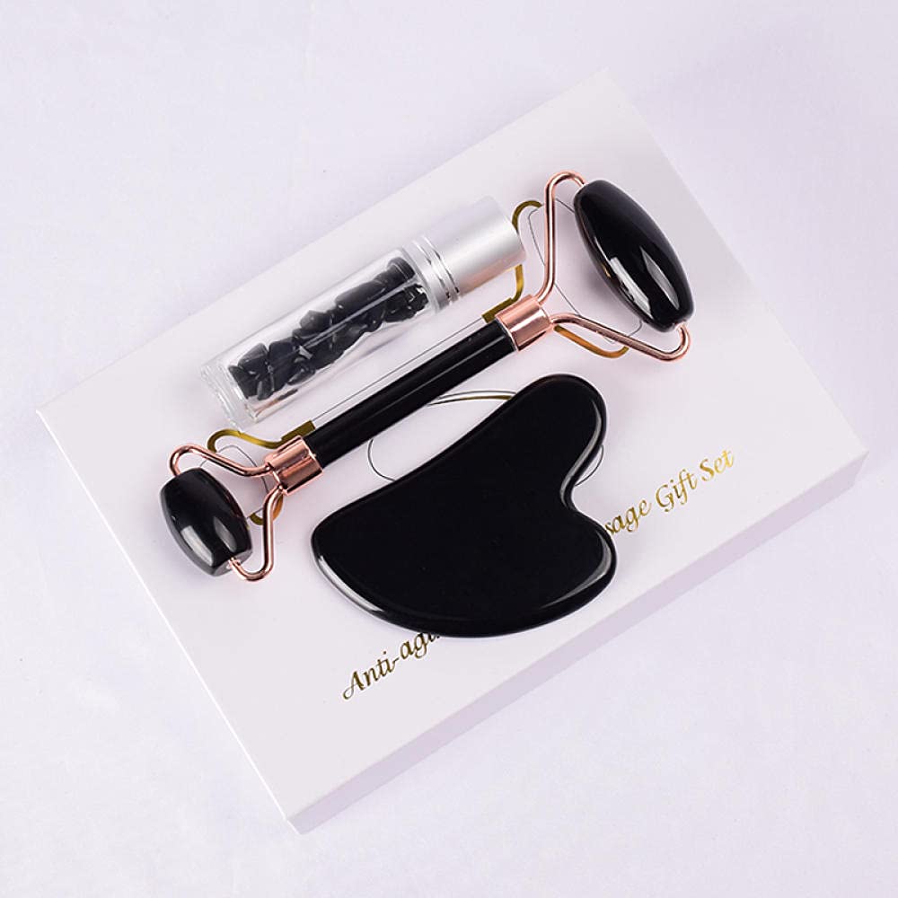 Noir Obsidian Face Face Gua Sha Sha Bouteille en pierre 3PCS / Set-3 décors de PCS