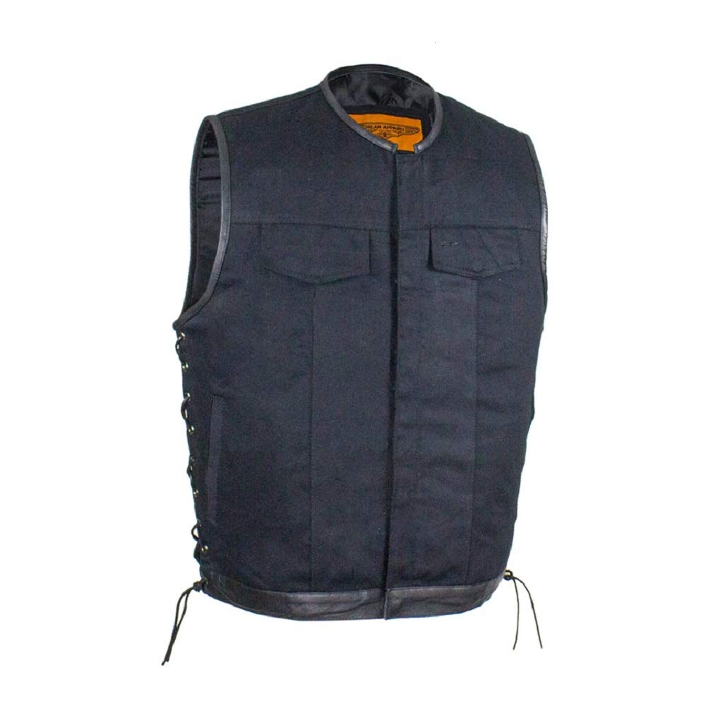 DREAM APPMen's Black Denim Concealed Carry Club and Biker Vest with Side Laces(Size 50) X-Large