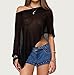 NUFIWI Women Knit Poncho Tops Sheer See Through Lightweight Shawl Summer Shrug Asymmetrical Hem Beach Cover Ups(Black,S)