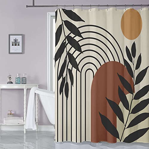 Cortina de ducha abstracta bohemia de 72 x 72 pulgadas, cortinas de ducha de mediados de siglo, para decoración de baño, bañera con ganchos Cover