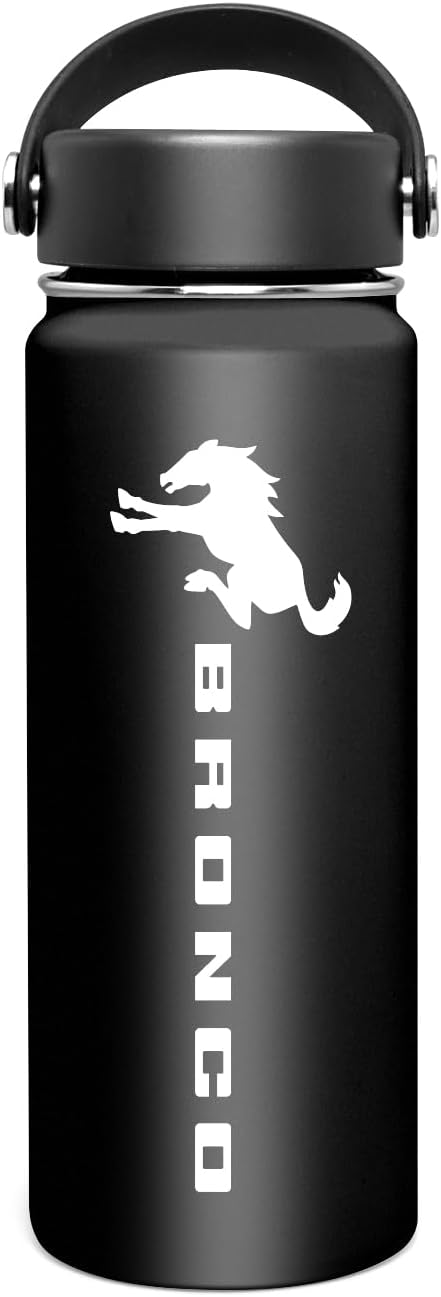 iPick Image for Ford New Bronco Laser Etched 18 oz Dual-Wall Insulated Black Stainless Steel Water Bottle Travel Tumbler Mug