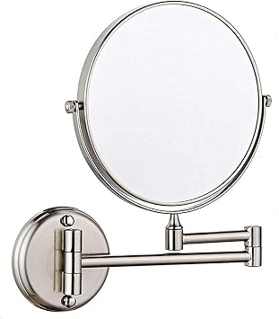 Bathroom Shaving Mirror Wall Mounted Makeup Mirror 6-Inch Two-Sided Swivel Wall Mounted Mirror Extending Folding Bathroom Shaving Cosmetic Make Up Mirror- 5X/3X Magnification  Color 1x/3x|nickel Br