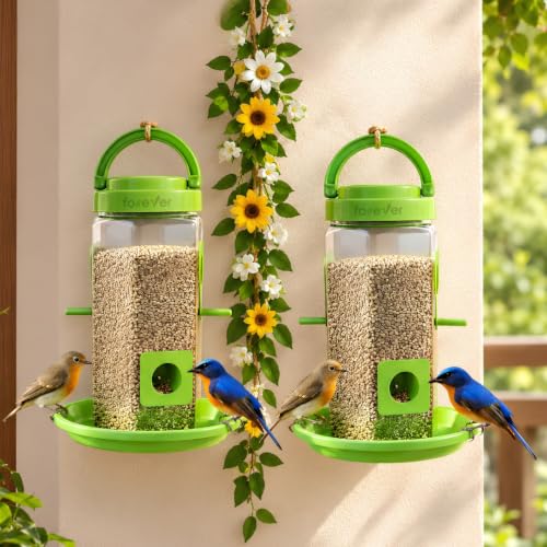 Image of FORREVER Bird Feeder & Water Dispenser for Balcony-Garden | Hanging Seed Feeder with Water Tray | Sparrow, Parrot & Small Bird Feeder | Easy-Clean, Outdoor Feeding Station (Set of 2)