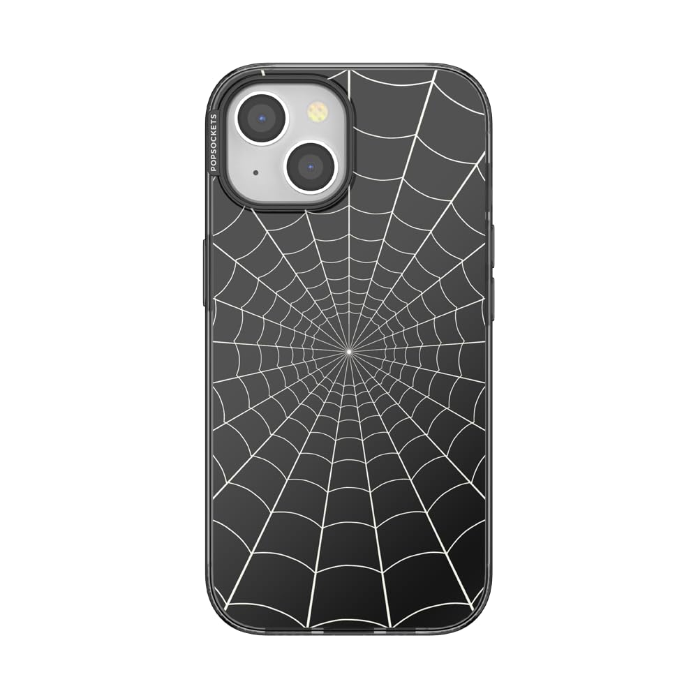 PopSockets iPhone 15 Case with Round Phone Grip Compatible with MagSafe, Phone Case for iPhone 15, Wireless Charging Compatible, Spiderman - Black Web