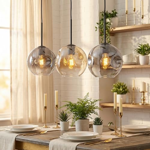 Suspension Ambre et Clair Ripoll à 3 Lumières pour Éclairage de Salon