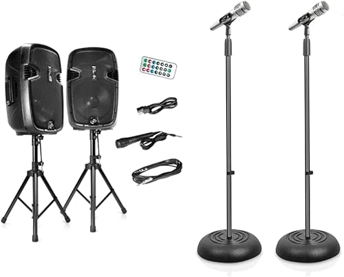 Miniatura 1 de Pyle Sistema PA portátil inalámbrico + soporte de micrófono de base compacta universal