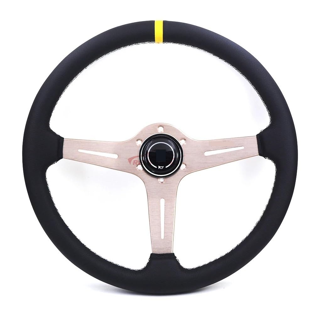 Volante Sportivo, Volante Auto Volante da corsa universale da 370 mm circa 15'' nero/titanio piatto for auto da rally e drift(Black)