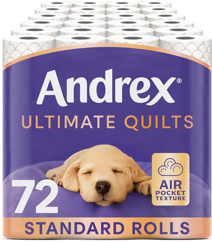 Andrex Ultimate Supreme Quilts Quilted Toilet Paper - 25% Thicker Than Before to Provide Ultimate Quilted Comfort with Unique Air Pocket Texture, 72 Rolls