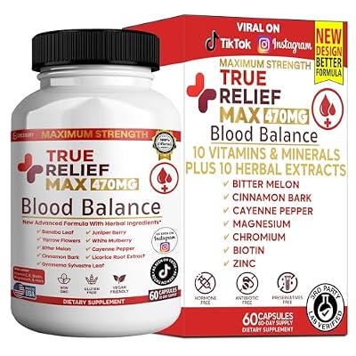 True Relief Max Blood Balance Support, 60 Veggie Capsules, with Banaba Leaf, Juniper Berry, Herbs & Vitamins (1)