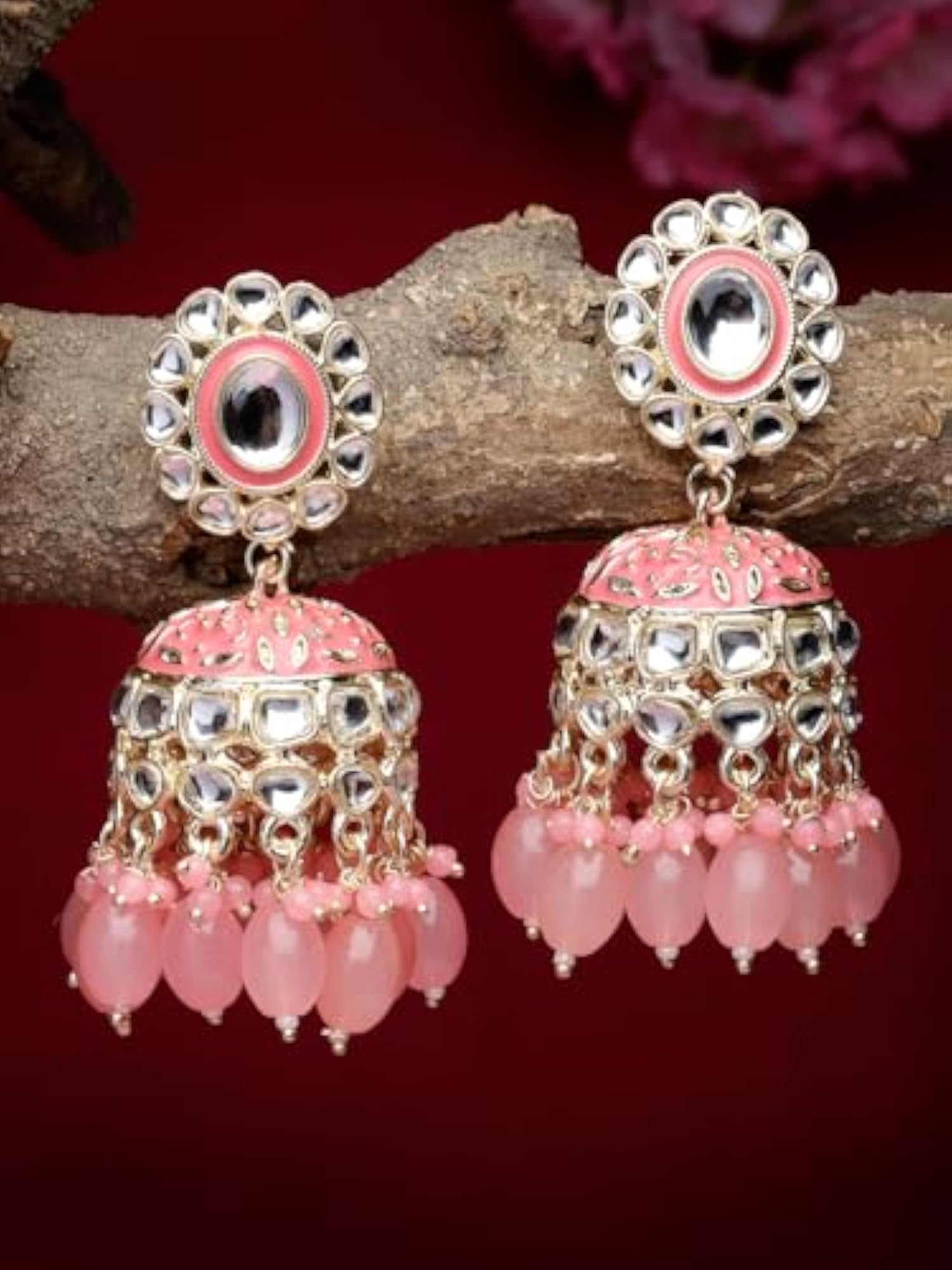Plated Kundan With Meenakari Jhumka Earrings (E105767)