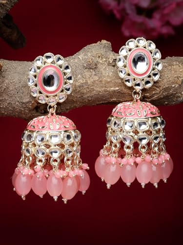 Plated Kundan With Meenakari Jhumka Earrings (E105767)