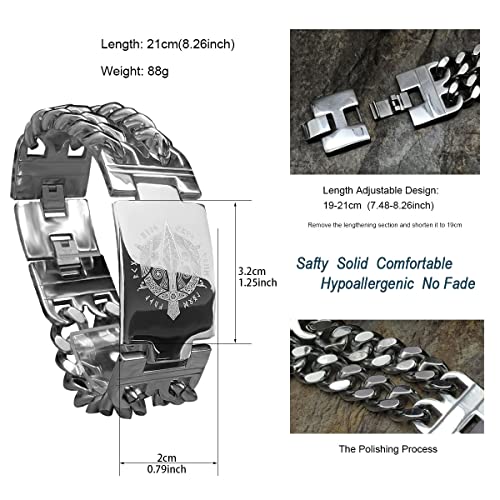 Bahamut Mens Viking Odin Gungnir Stainless Steel Cool Cuban Chain Link Bracelet For Men,Norse Cuff Wristband Jewelry (Odin's Gungnir) #TOP4