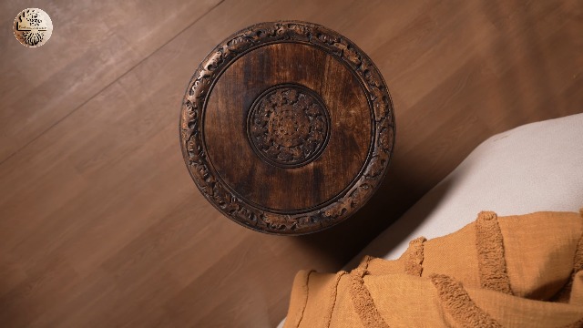 Amazon.com: Round Wood Coffee Table - 18” Carved Small Accent Side