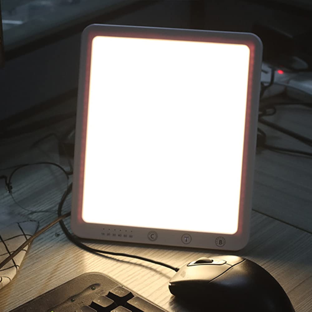 Lampe De Luminothérapie, 10000 Lux Lumière Du Soleil Lampe, Avec 3 Modes De Couleur 5 Niveaux De Luminosité 6 Paramètres De Minuterie, Sans UV Spectre LED,Blanc
