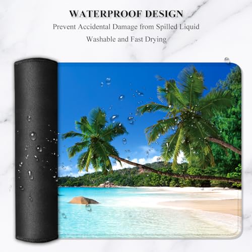 Image of Auhoahsil Large Gaming Mouse Pad, Beach Theme XXL 35.4 x 15.7 in Desk Pad Stitched Non-Slip Rubber Long Computer Mousepad Thin Extended Full Size Desk Mat for Desktop, Laptop, Wireless Mice, Blue