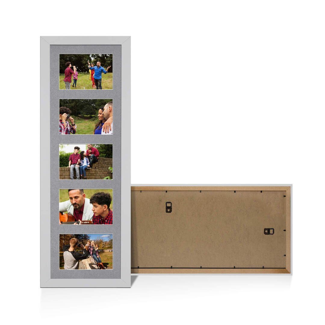 Procut Global 26X8 Silver Photo Frames For Multiple Pictures with Mid Grey Mount-Modern Collage Frame with 5 Apertures (5x) 6X4-Engineered Wood with Shatterproof Perspex