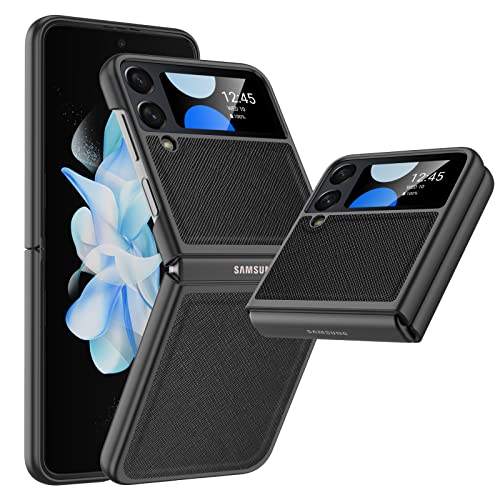 Vizvera For Samsung Galaxy Z Flip 4 Case, Soft Leather Slim Fit Protective Shockproof Anti-Scratch Leather Phone Case For Galaxy Z Flip 4 (2022)-Leather Black #TOP6