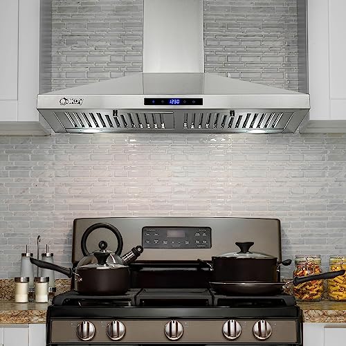 AKDY 30 in. Wall Mount Range Hood, 3-Speed Fan and LED Lights in Stainless Steel, Convertible Range Hood Ducted to Ductless with 2-Sets of Carbon Filters by AKDY - Image 2