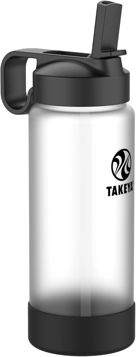 Takeya 22 oz glazen waterfles, schokbestendig, premium kwaliteit, veilige grip met strodeksel, onyx