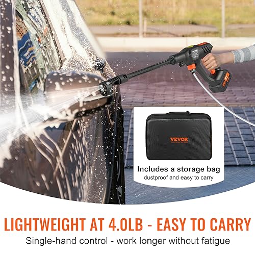 VEVOR Hogedrukreiniger, draadloos, 21 V, krachtige reiniger, draagbaar, 652 psi, 50 bar, elektrische wasmachine, 4 l/min, accu 4,0 Ah, oplader voor het reinigen van terras, tuin, auto - Afbeelding 4