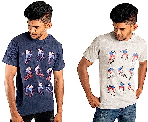 Image of Amazon Brand - Nora Nico Half Sleeve Round Neck 100% Cotton Tshirt for Mens Pack of 2 Regular Fit Printed T-Shirts Combo