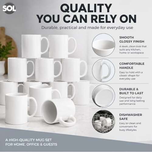 SOL White Mugs Set of 12 - Microwave Safe & Scratch Resistant Coffee & Tea Cups - Plain White 11oz Mugs Set - Image 7